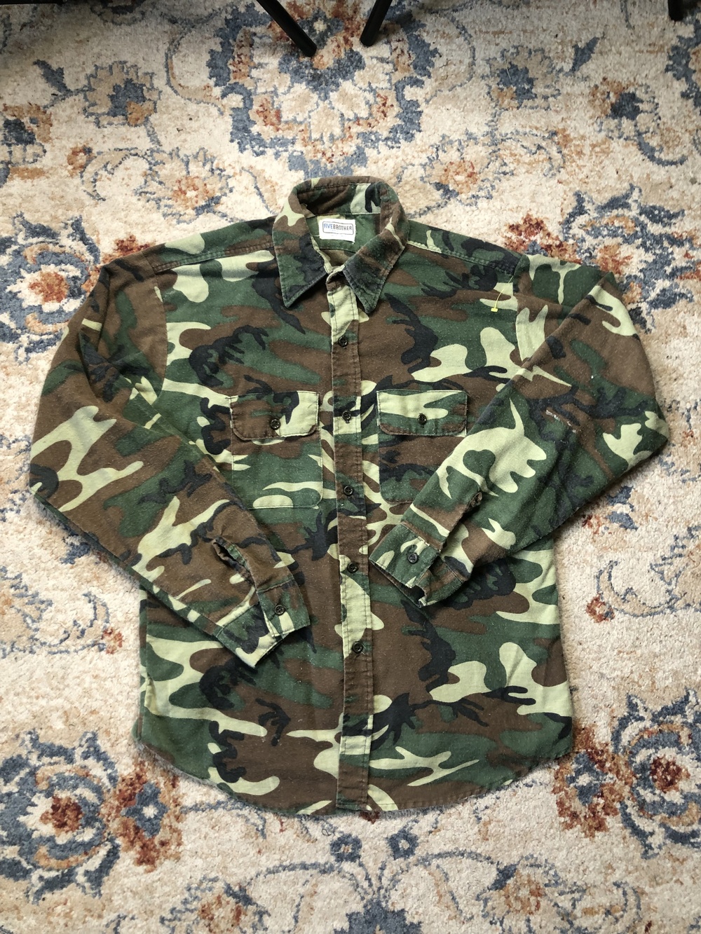 Vintage Five Brother Shirt Mens Large Camo Flannel Made USA Button Up Work 90s